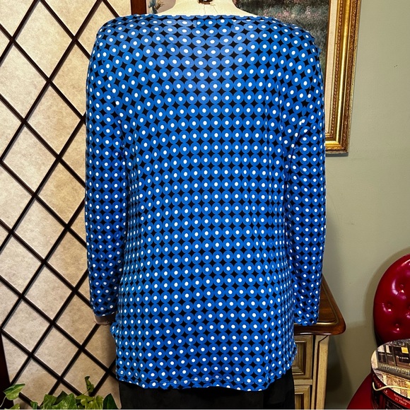 Michael Kors Blue Black White Circle Diamond Draped Neck Shirt Blouse New NWOT - Picture 7 of 10